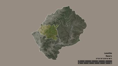 Başkenti, ana bölgesel bölümü ve ayrılmış Maseru bölgesiyle Lesotho 'nun deforme edilmiş şekli. Etiketler. Uydu görüntüleri. 3B görüntüleme