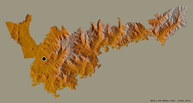 Lesotho 'nun başkenti Mohale' nin Hoek semti, koyu renk arka planda izole edilmiş. Topografik yardım haritası. 3B görüntüleme