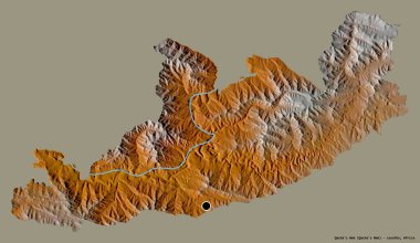 Lesotho ilçesi Qacha 's Nek' in şekli, başkenti katı bir renk arkaplanı ile izole edilmiş. Topografik yardım haritası. 3B görüntüleme