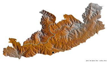 Lesotho 'nun başkenti Qacha' s Nek 'in beyaz arka planda izole edilmiş hali. Topografik yardım haritası. 3B görüntüleme
