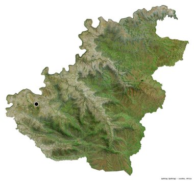 Lesotho 'nun Quthing semti, başkenti beyaz arka planda izole edilmiş. Uydu görüntüleri. 3B görüntüleme