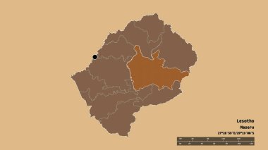 Başkenti, ana bölgesel bölümü ve ayrılan Thaba-Tseka bölgesi ile Lesotho 'nun dejenere edilmiş şekli. Etiketler. Desenli dokuların bileşimi. 3B görüntüleme