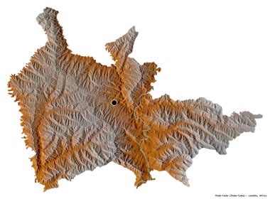 Lesotho ilçesi Thaba-Tseka 'nın beyaz arka planda bulunan başkenti. Topografik yardım haritası. 3B görüntüleme