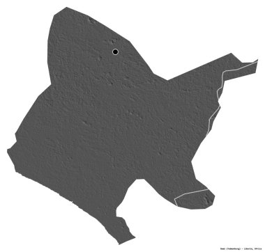 Liberya 'nın başkenti Bomi' nin beyaz arka planda izole edilmiş hali. Çift seviyeli yükseklik haritası. 3B görüntüleme