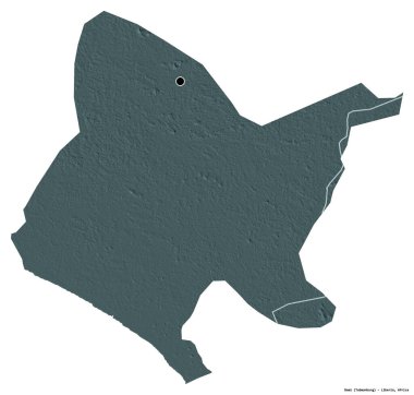 Liberya 'nın başkenti Bomi' nin beyaz arka planda izole edilmiş hali. Renkli yükseklik haritası. 3B görüntüleme