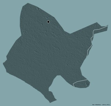 Liberya 'nın Bomi ilçesi, başkenti katı renk arkaplanı ile izole edilmiştir. Renkli yükseklik haritası. 3B görüntüleme