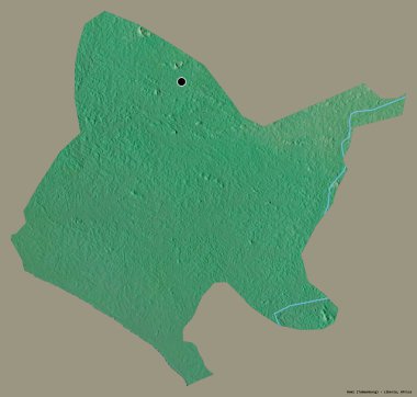 Liberya 'nın Bomi ilçesi, başkenti katı renk arkaplanı ile izole edilmiştir. Topografik yardım haritası. 3B görüntüleme