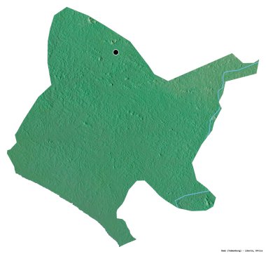 Liberya 'nın başkenti Bomi' nin beyaz arka planda izole edilmiş hali. Topografik yardım haritası. 3B görüntüleme