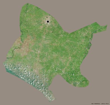 Liberya 'nın Bomi ilçesi, başkenti katı renk arkaplanı ile izole edilmiştir. Uydu görüntüleri. 3B görüntüleme