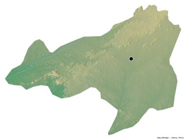 Liberya 'nın başkenti Bong' un beyaz arka planda izole edilmiş hali. Topografik yardım haritası. 3B görüntüleme