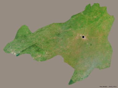 Liberya 'nın Bong ilçesi. Başkenti koyu renk arka planda izole edilmiş. Uydu görüntüleri. 3B görüntüleme