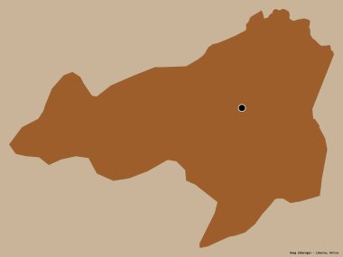 Liberya 'nın Bong ilçesi. Başkenti koyu renk arka planda izole edilmiş. Desenli dokuların bileşimi. 3B görüntüleme