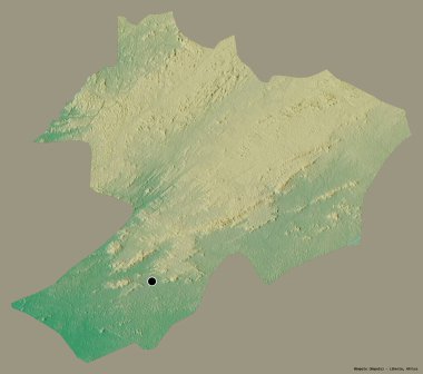 Liberya 'nın Gbapolu ilçesinin başkenti, koyu renk arka planda izole edilmiştir. Topografik yardım haritası. 3B görüntüleme