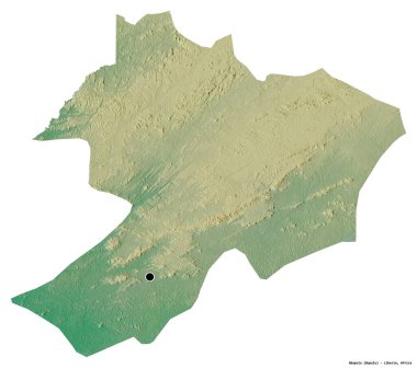 Liberya 'nın Gbapolu ilçesinin başkenti beyaz arka planda izole edilmiştir. Topografik yardım haritası. 3B görüntüleme