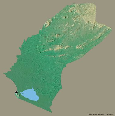 Liberya 'nın başkenti Grand Cape Mount' ın katı renk arkaplanı ile izole edilmiş hali. Topografik yardım haritası. 3B görüntüleme
