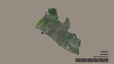 Başkenti, ana bölgesel bölümü ve ayrılan Grand Cape Mount bölgesiyle birlikte Liberya 'nın deforme edilmiş şekli. Etiketler. Uydu görüntüleri. 3B görüntüleme