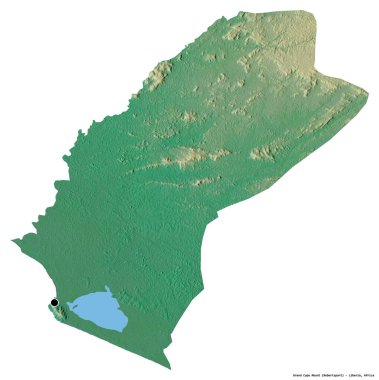 Liberya 'nın başkenti Grand Cape Mount' ın beyaz arka planda izole edilmiş hali. Topografik yardım haritası. 3B görüntüleme