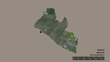 Başkenti, ana bölgesel bölümü ve ayrılmış Grand Gedeh bölgesiyle Liberya 'nın deforme edilmiş şekli. Etiketler. Uydu görüntüleri. 3B görüntüleme