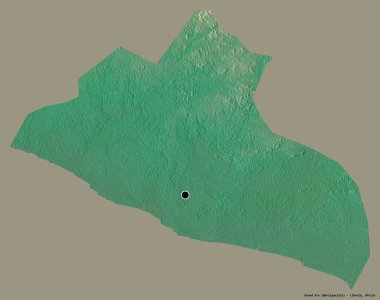 Liberya 'nın başkenti Grand Kru' nun katı bir renk arkaplanı ile izole edilmiş hali. Topografik yardım haritası. 3B görüntüleme