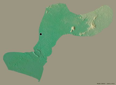 Liberya 'nın Margibi ilçesi. Başkenti koyu renk arka planda izole edilmiş. Topografik yardım haritası. 3B görüntüleme