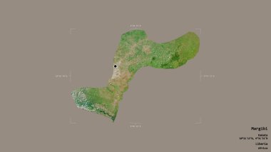 Liberya 'nın Margibi ilçesi bir jeoreferatlı sınır kutusunda sağlam bir arka planda izole edilmiş. Etiketler. Uydu görüntüleri. 3B görüntüleme