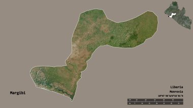 Liberya 'nın Margibi ilçesi, başkenti sağlam bir zemin üzerinde izole edilmiştir. Uzaklık ölçeği, bölge önizlemesi ve etiketleri. Uydu görüntüleri. 3B görüntüleme
