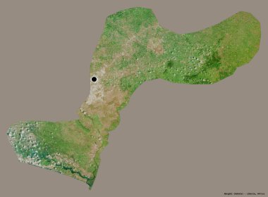 Liberya 'nın Margibi ilçesi. Başkenti koyu renk arka planda izole edilmiş. Uydu görüntüleri. 3B görüntüleme