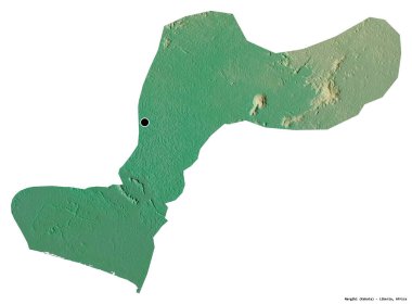 Liberya 'nın başkenti Margibi' nin beyaz arka planda izole edilmiş hali. Topografik yardım haritası. 3B görüntüleme