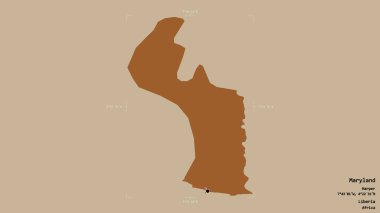 Maryland Bölgesi, Liberya Bölgesi, sağlam bir arka planda izole edilmiş bir sınır kutusunda. Etiketler. Desenli dokuların bileşimi. 3B görüntüleme