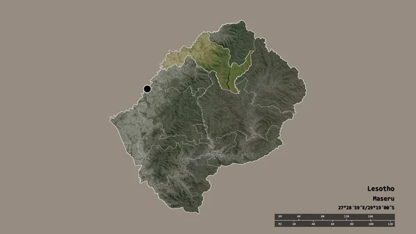 主要な地域部門と分離されたリーベ地域とレソトの荒廃した形 ラベル 衛星画像 3Dレンダリング — ストック写真