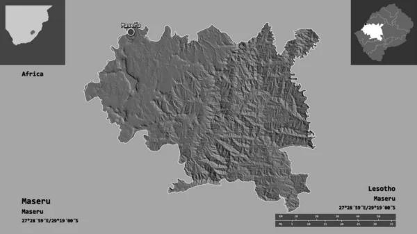 Shape Maseru District Lesotho Its Capital Distance Scale Previews Labels — Stock Photo, Image