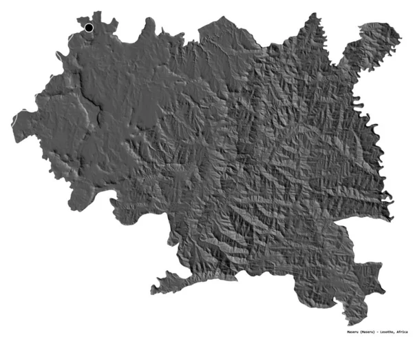 Maseru, Lesotho bölgesi, başkenti beyaz arka planda izole edilmiş. Çift seviyeli yükseklik haritası. 3B görüntüleme
