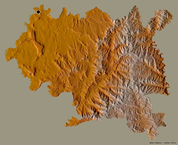 Lesotho 'nun Maseru ilçesi, başkenti katı renk arka planına izole edilmiş. Topografik yardım haritası. 3B görüntüleme