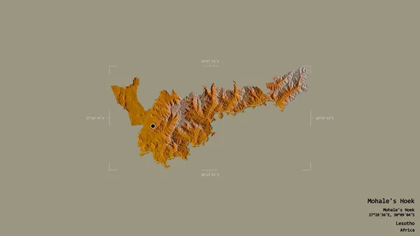 モヒールのフック レソト地区の地域は 洗練された境界の箱の中にしっかりとした背景に隔離されています ラベル 地形図 3Dレンダリング — ストック写真