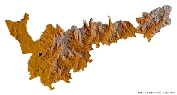 Lesotho 'nun başkenti Mohale' nin Hoek semtinin beyaz arka planda izole edilmiş hali. Topografik yardım haritası. 3B görüntüleme