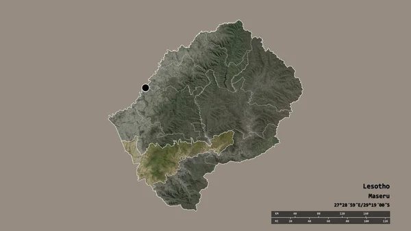 主な地域部門と分離モヘールのフックエリアとレソトの荒廃した形状 ラベル 衛星画像 3Dレンダリング — ストック写真