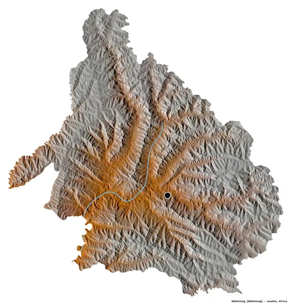 モホロンの形 レソトの地区 その首都は白い背景に隔離されています 地形図 3Dレンダリング — ストック写真