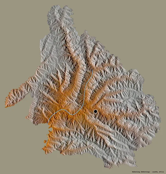 Lesotho 'nun Mokhotlong ilçesi, başkenti katı renk arkaplanı ile izole edilmiştir. Topografik yardım haritası. 3B görüntüleme