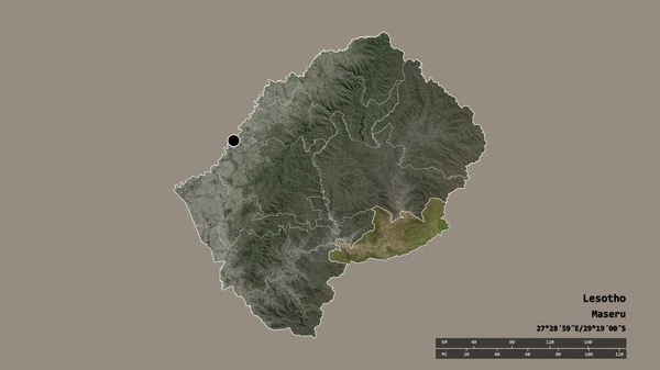 主要な地域部門と分離カチャのネック地域とレソトの荒廃した形 ラベル 衛星画像 3Dレンダリング — ストック写真