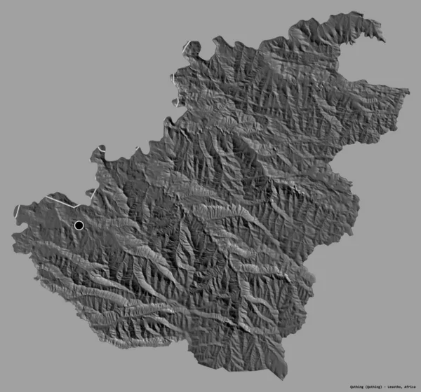 莱索托地区的Quthing形状 其首都被隔离在纯色的背景上 Bilevel高程图 3D渲染 — 图库照片