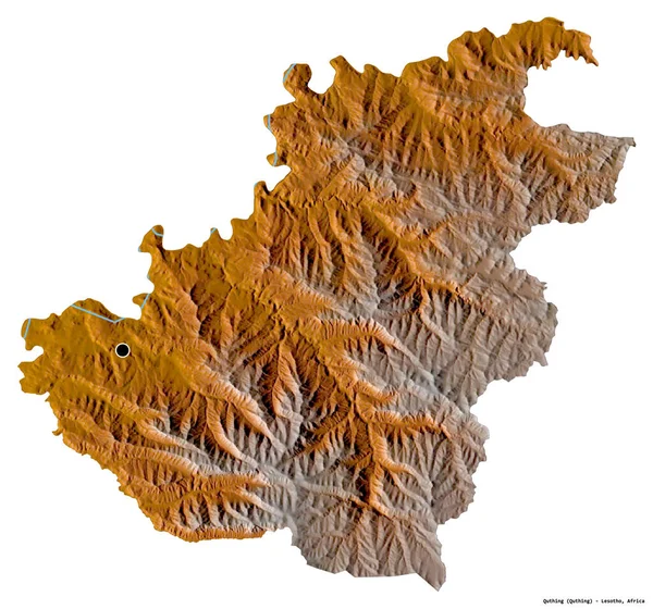 白い背景に首都が孤立しているレソトの地区であるQuthingの形 地形図 3Dレンダリング — ストック写真