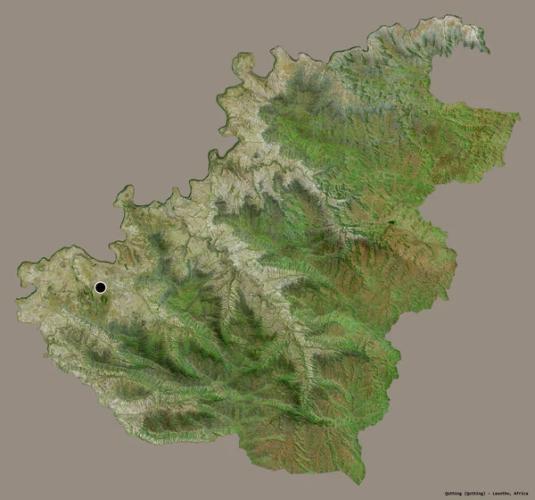 莱索托地区的Quthing形状 其首都被隔离在纯色的背景上 卫星图像 3D渲染 — 图库照片