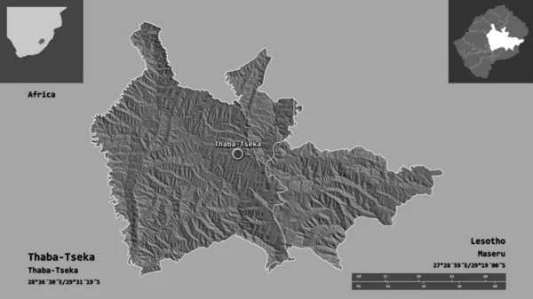 Form Thaba Tseka Distriktet Lesotho Och Dess Huvudstad Avståndsskala Förhandsvisningar — Stockfoto