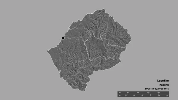 主な地域部門と分離されたThaba Tsekaエリアとレソトの荒廃した形状 ラベル 標高マップ 3Dレンダリング — ストック写真