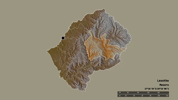 主な地域部門と分離されたThaba Tsekaエリアとレソトの荒廃した形状 ラベル 地形図 3Dレンダリング — ストック写真