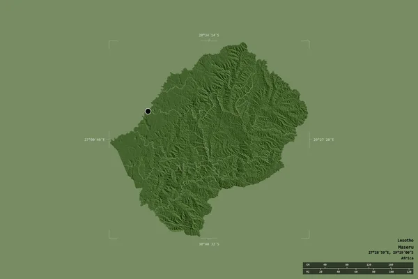 Area Del Lesotho Isolata Uno Sfondo Solido Una Scatola Delimitata — Foto Stock