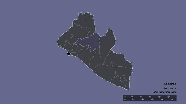 Desaturated Muoto Liberian Pääkaupunki Tärkein Alueellinen Jako Erotettu Bong Alueella — kuvapankkivalokuva