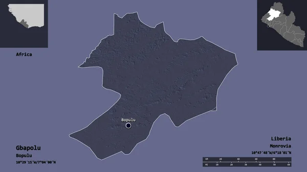 Tvar Gbapolu Hrabství Libérie Jeho Hlavního Města Měřítko Vzdálenosti Náhledy — Stock fotografie