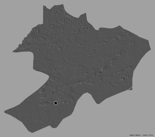 Gbapolu是利比里亚的一个州 其首府被隔离在纯色的背景下 Bilevel高程图 3D渲染 — 图库照片