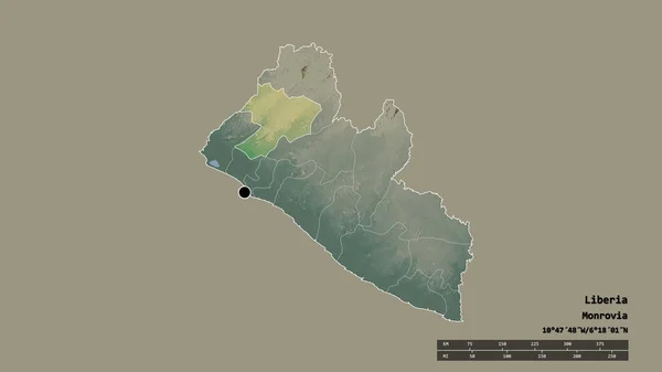 Desaturated Shape Liberia Its Capital Main Regional Division Separated Gbapolu — Stock Photo, Image